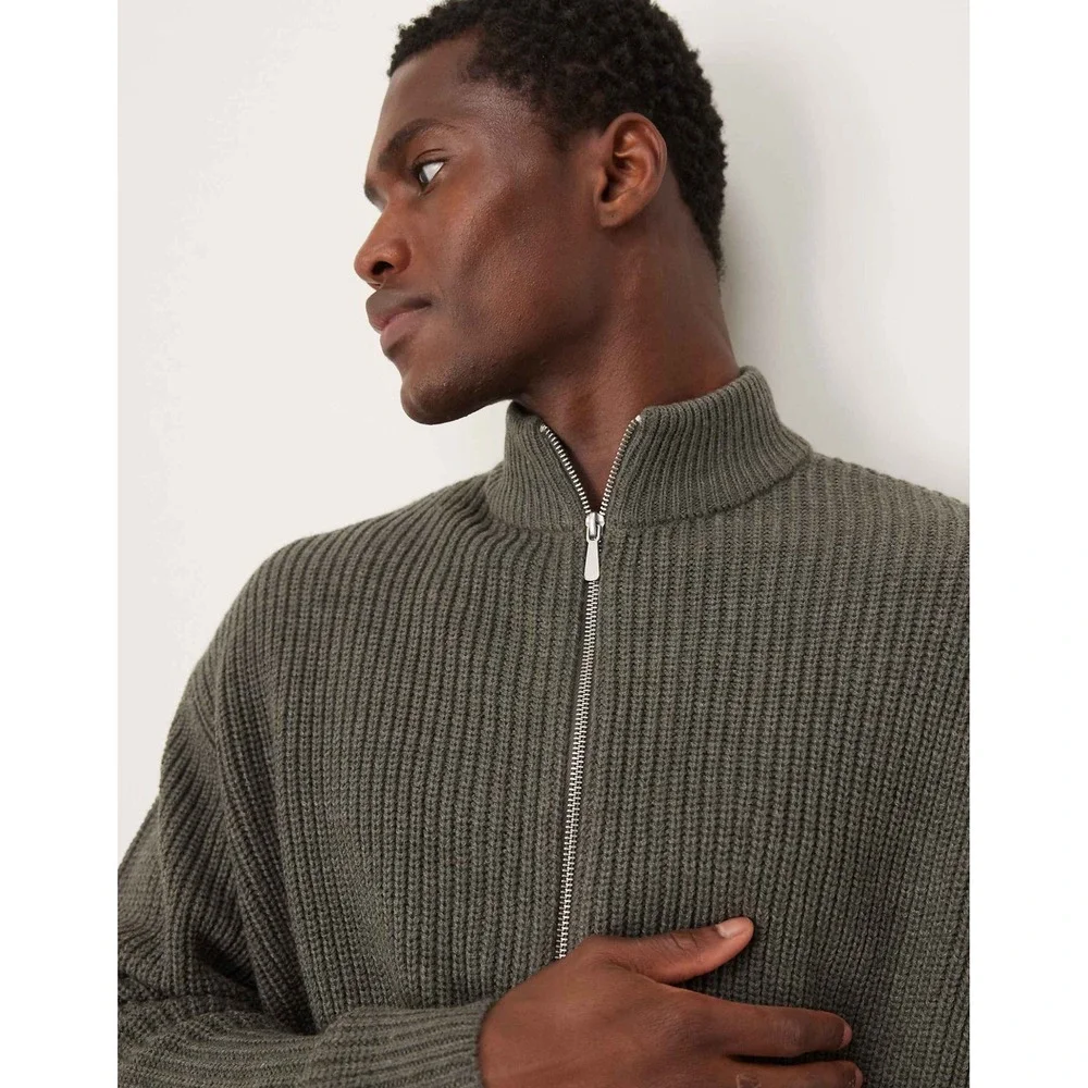 ASOS DESIGN Knitted Oversized Fisherman‎ Rib Zip Through - Grey Size XL NWT